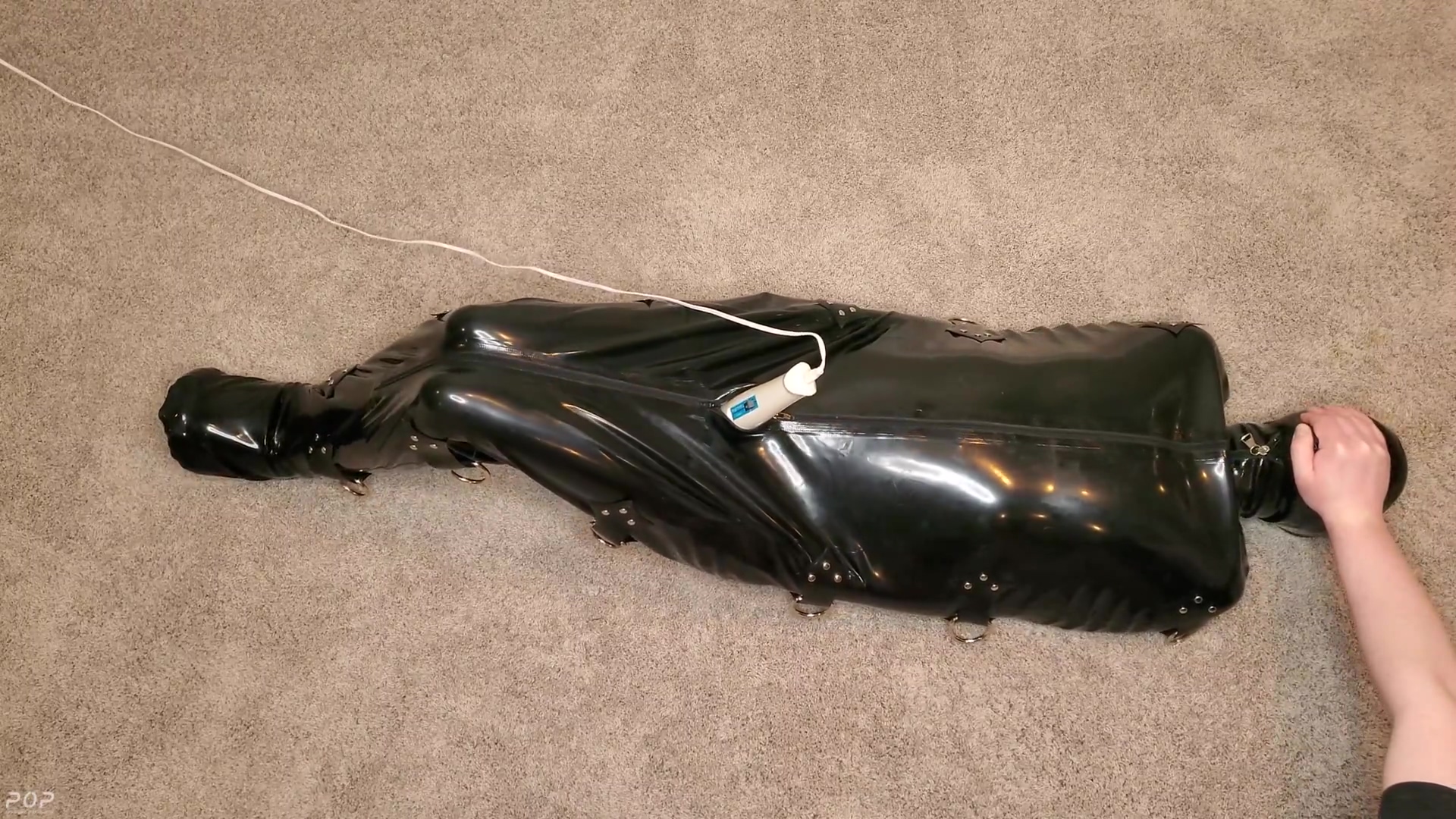 sexy humiliation slut is made to cum in a total sensory deprivation latexsack with breath play poster