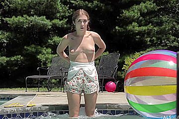 filthy rich babe, audrey hempburne is masturbating in her swimmig pool, in the late afternoon poster