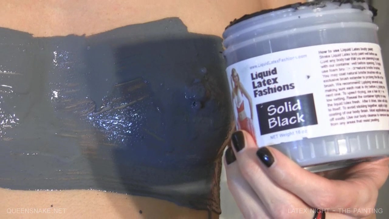 slender brunette applies liquid latex on her body poster